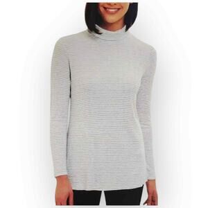 Jones New York Striped Turtleneck Womens XXL Silver White Stretch NWT